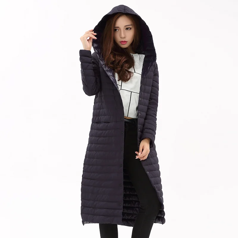 Winter 2022 New Ultra Light Down Jacket Women Long Puffer Coat Brand Stand Collar Lightweight Ultralight Female Clothes Tops