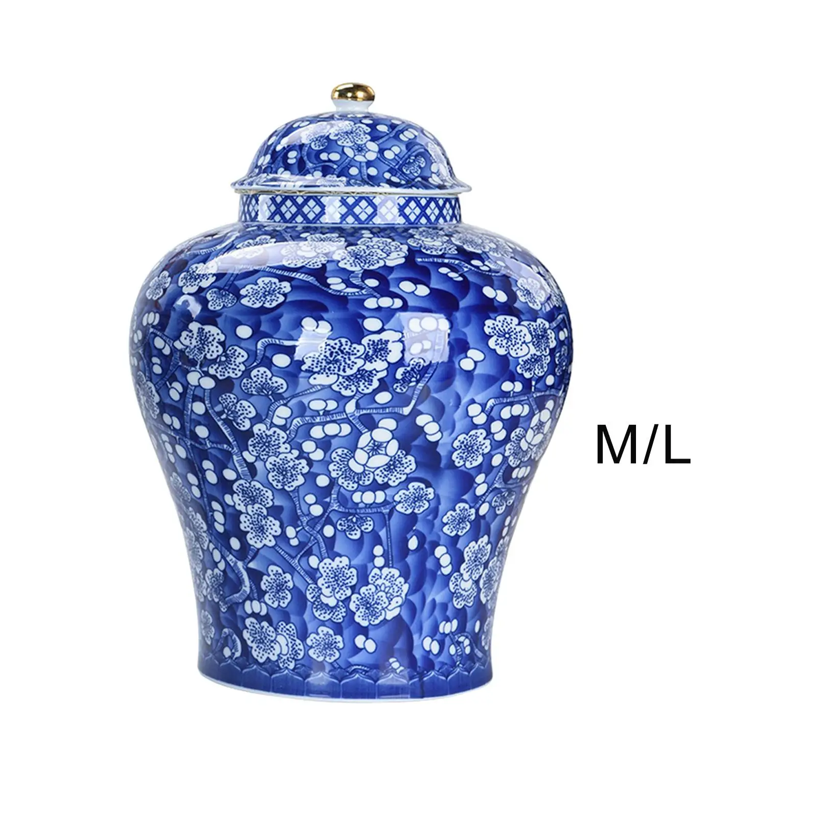 

Ceramic Ginger Jar Blue White Porcelain with Lid Light Luxury Plum Blossom Jar Vase for Floral Arrangement Oriental Decor Temple