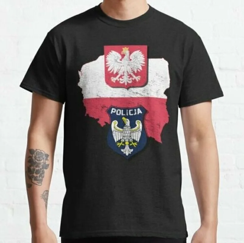 

Polish Police Poland Map Policja Logo Men's T-Shirt Short Sleeve 100% Cotton Casual T-shirts Loose Top Size S-3XL