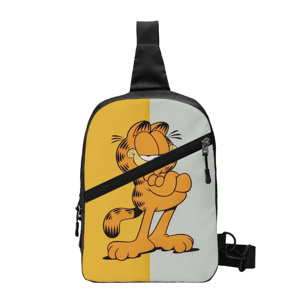 Garfieldcat Cartoon Anime Cat Pattern Sling Chest Crossbody Bag Men Fashion Shoulder Backpack for Camping Biking