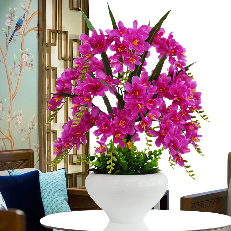 

Artificial Flower Phalaenopsis Vase Set Fake Flower Plastic Home Living Room Decoration Indoor Bonsai Farmhouse Decor Christmas