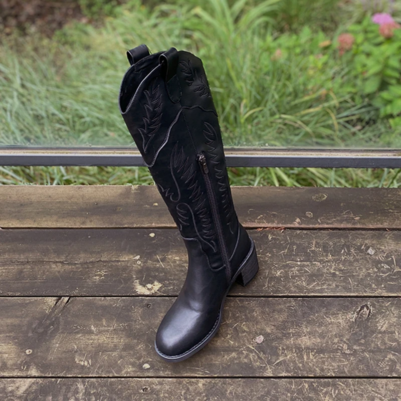 

Рыцарские ботинки Heihaian, новинка осень/зима 2023, Ретро стиль, вышитые дизайнерские женские ботинки на молнии с круглым носком