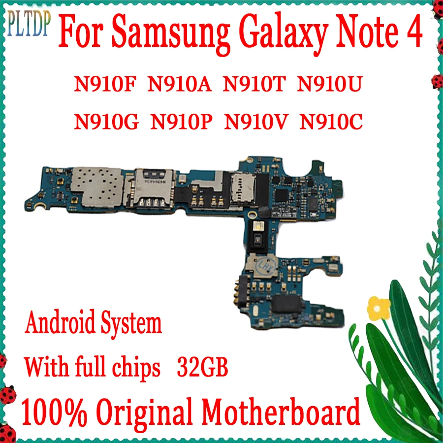 Материнская плата 32 ГБ для Samsung Note 4 N910F N910A N910U 100% оригинальная разблокированная
