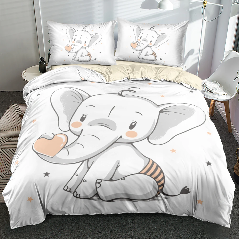 

Cute Animal Bed Linen Set Quilt Cover With Cartoon Elephant Bedclothes Twin Full Queen King Sizes Duvet Cover Set For Girls/Boys