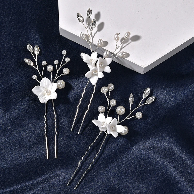 

Women Pearl Hairpins Hair Clips Bridal Tiaras Hairbands Bridesmaid Diamante Hair Vine Barrettes Wedding Jewelry 10cm Headwear