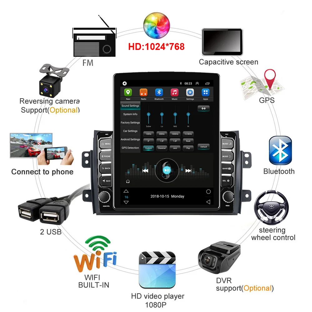 For Fiat Sedici 2005 - 2014 2 Din 9.7&quot Tesla Screen Car Multimedia Player 4G Carplay Suzuki SX4 2006-2013 GPS Android | Автомобили и