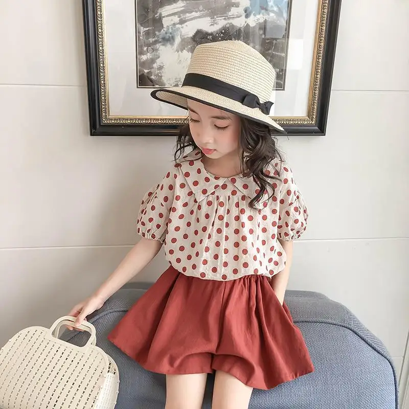 

Children's Clothing Summer Girl Clothes Sets Teenage Girls Outfits Polka Dot Blouse Tops+skirt 2PCS Suit Casual Kids Clothes Set