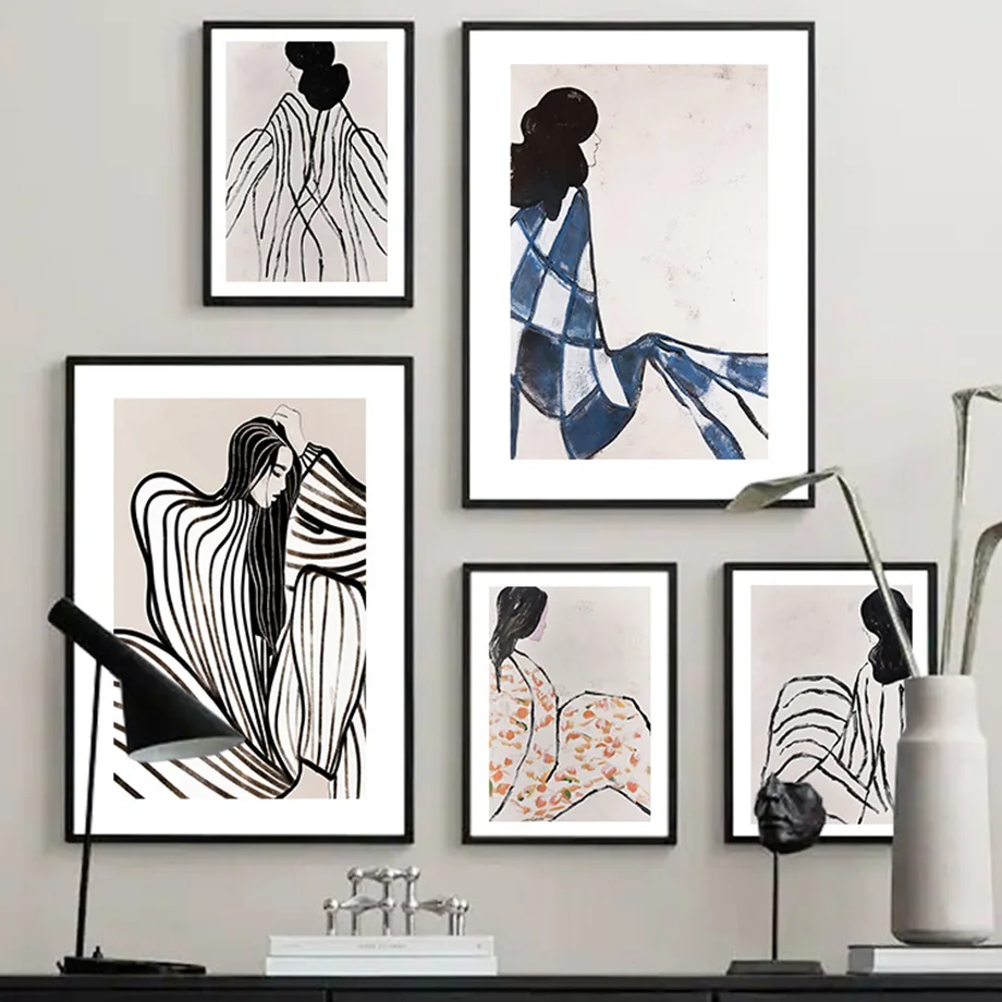 

Black White Abstract Minimalist Line Girl Wall Art Canvas Painting Nordic Posters And Prints Wall Pictures For Living Room Decor