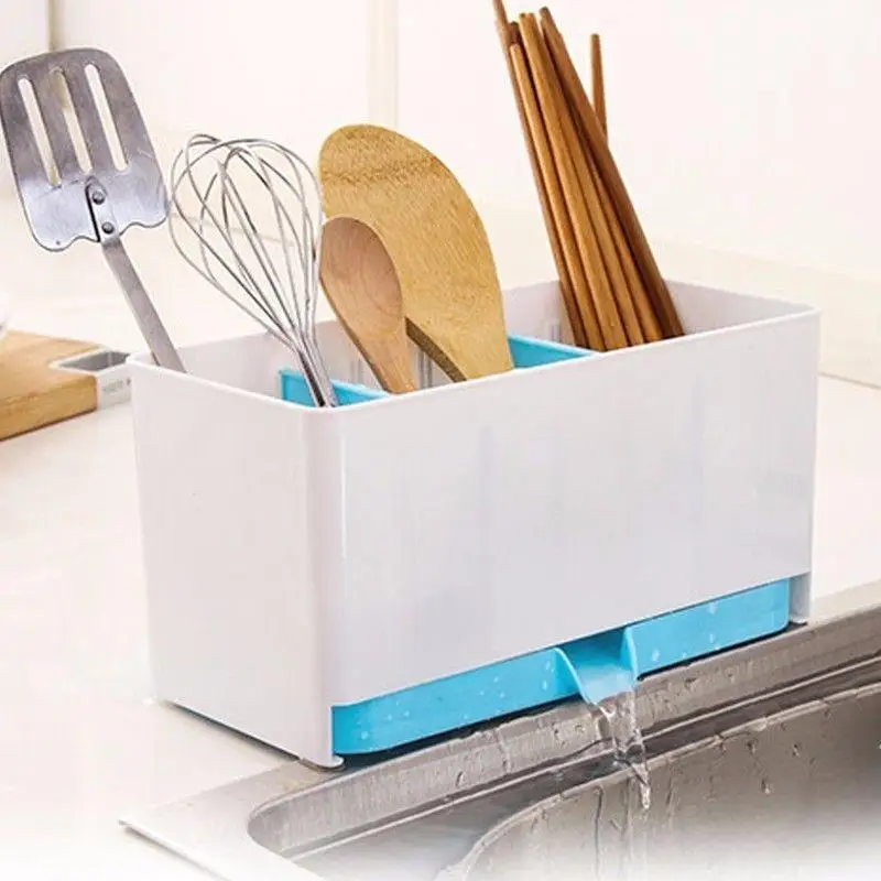 

Utensils Holder Rack Sponge Basket Wash Dry Shelf Cutlery Drainer Sink Tidy Organizer Kitchen Tools Storage Organizer