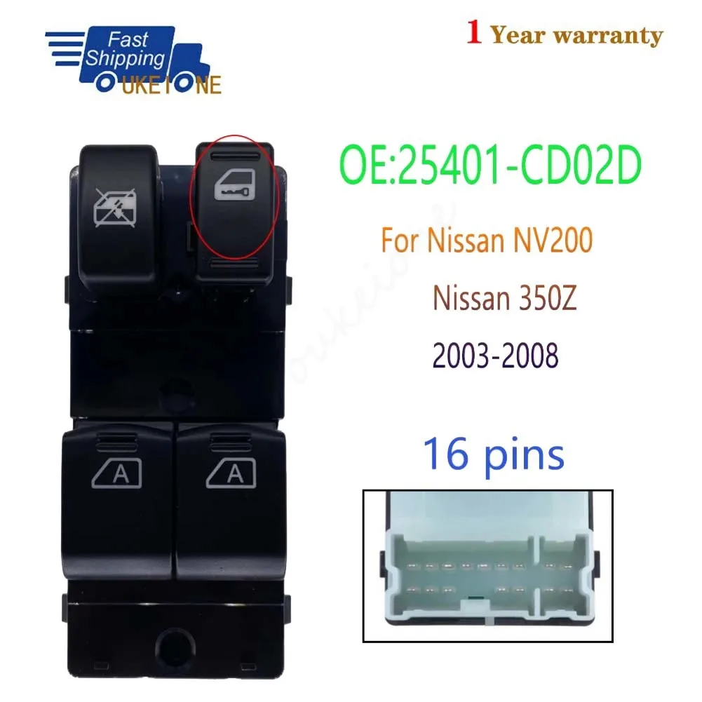 

25401-CD02D для Nissan NV200 350Z 2003 2004 2005 2006 2007 2008, электрический переключатель стеклоподъемника, кнопка управления, автомобильные детали