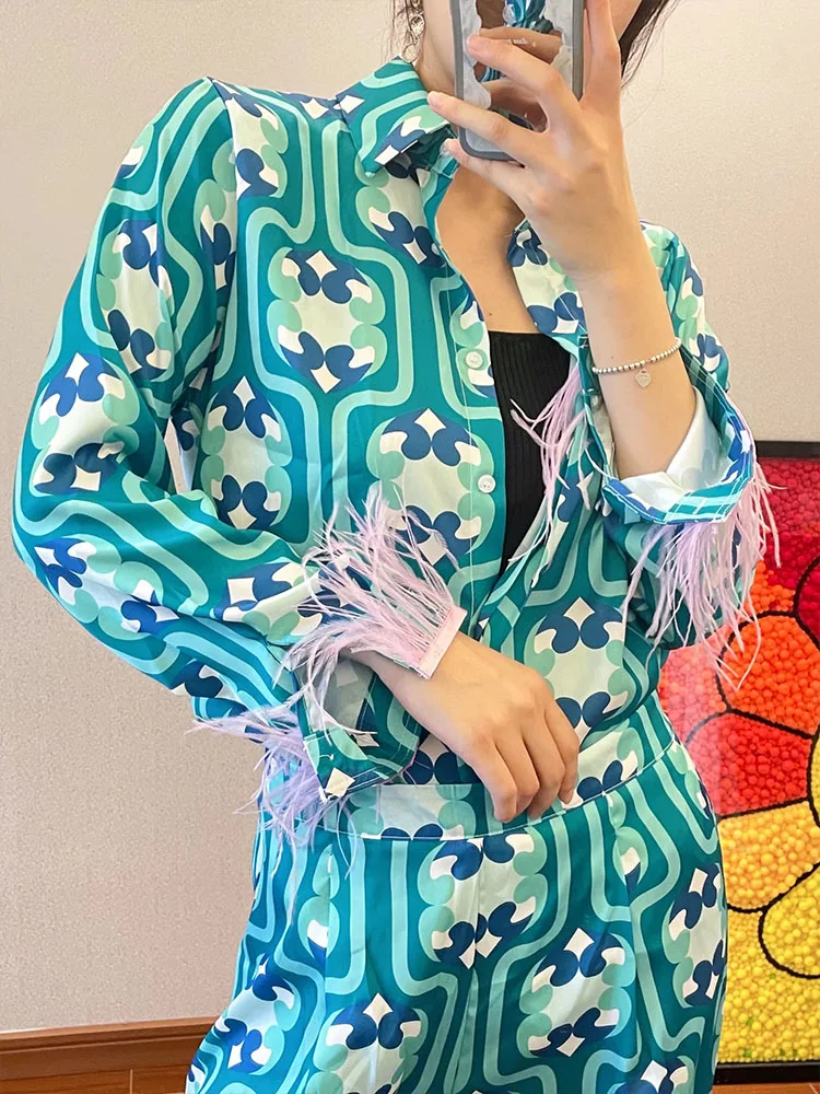 oversize women's sleepwear summer spring long sleeve ladies trousers suit 2 pieces loose pajamas pijama suit for female