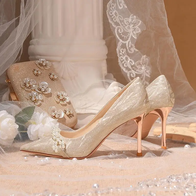 

Женские туфли на высоком каблуке, французская обувь с блестками, заостренный носок, шпилька