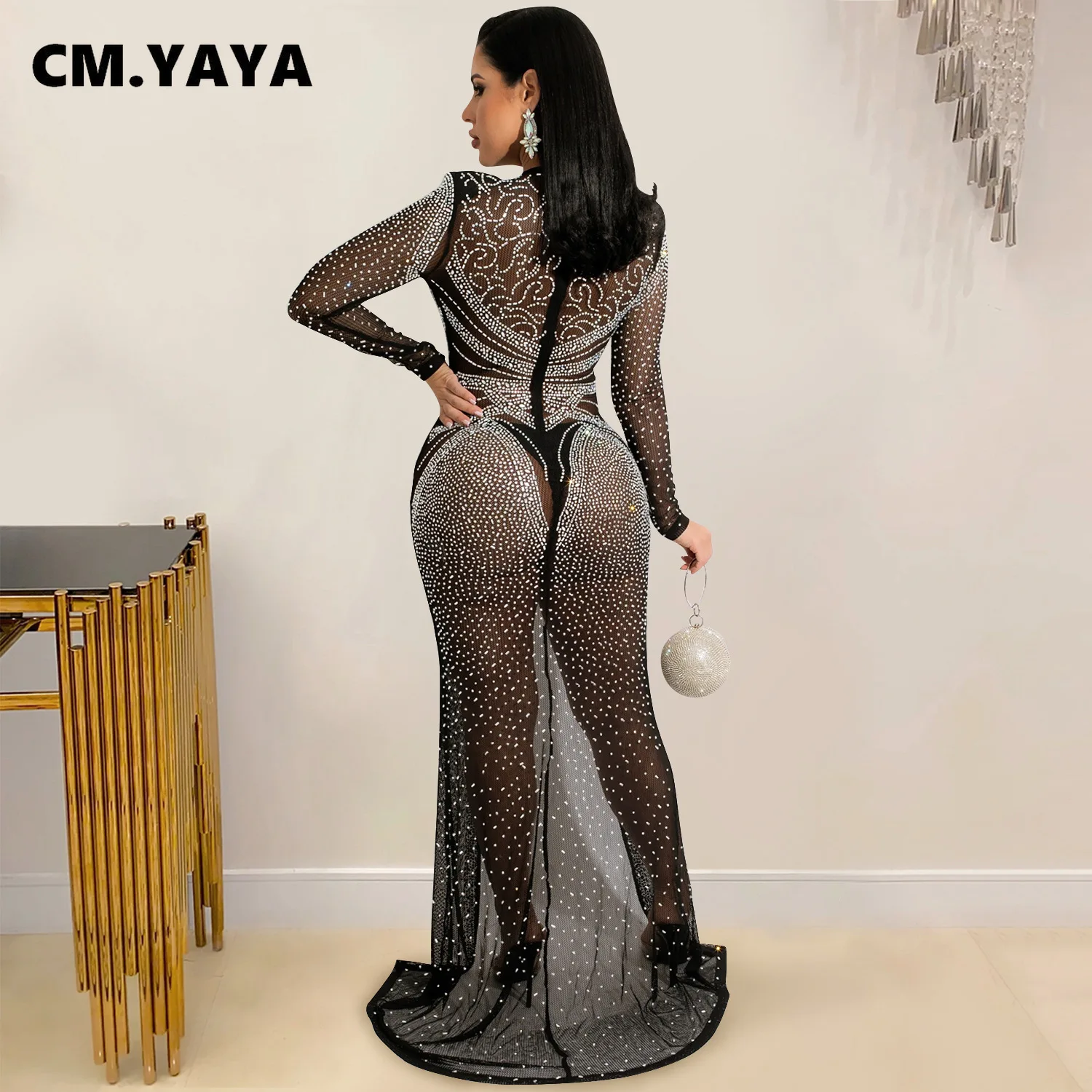 Женское прозрачное длинное платье-карандаш с длинным рукавом - купить по