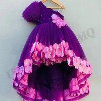 dark purple patal pink baby girl toddler flower girl dresses high low fashion birthday costumes wedding modeling gown