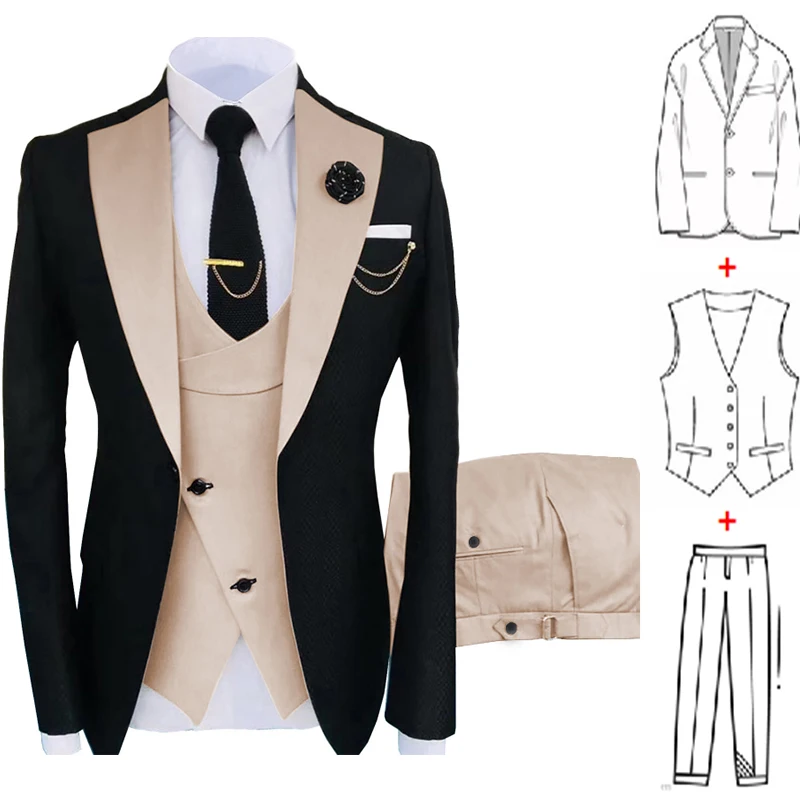 New Fashion Style Groom Tuxedo Male Suit Elegant Gentleman Men Clothing 3 Pieces Set Luxury Formal Wedding Dress