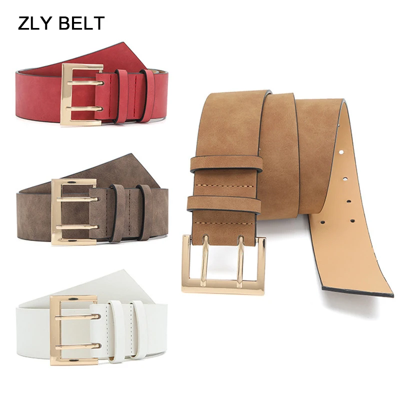 ZLY 2022 New Fashion Frosting Belt Women Men Versatile PU Leather Material Alloy Metal Square Buckle Jeans Casual Style Luxury