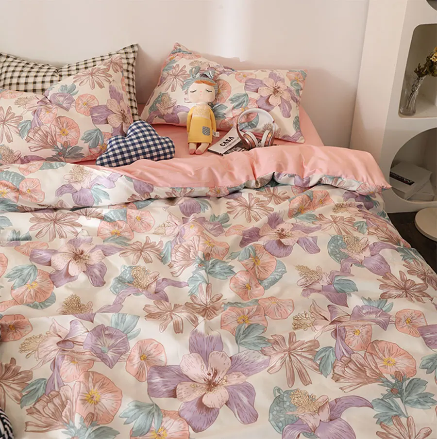 

Unusual design pastoral flower bedding set,trend floral cotton twin full queen home textile flat sheet pillow case duvet cover