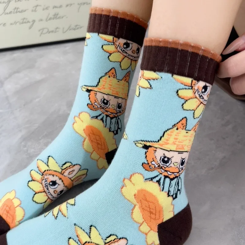 5 пар носков Labubu впитывающие дышащие спортивные носки с героями мультфильмов