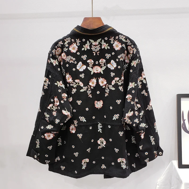 

Loose Casual Beading Embroidery Flower Baseball Jacket Women Autumn Chic Long sleeve Short Coat Windbreaker Female Streetwear