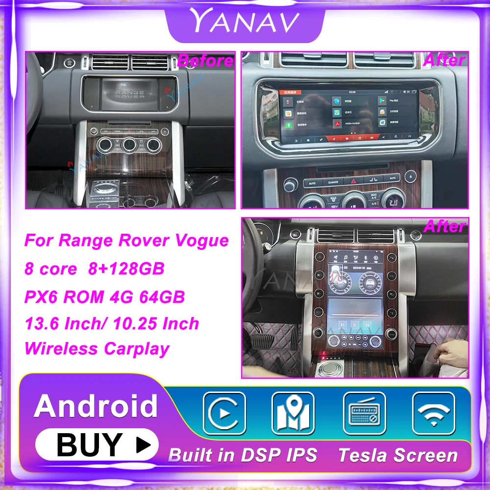 

For Range Rover Vogue 2013-2017 13.6 Inch Car Radio Stereo Receiver Tesla 2 Din Android Auto Carplay GPS Navigation Multimedia