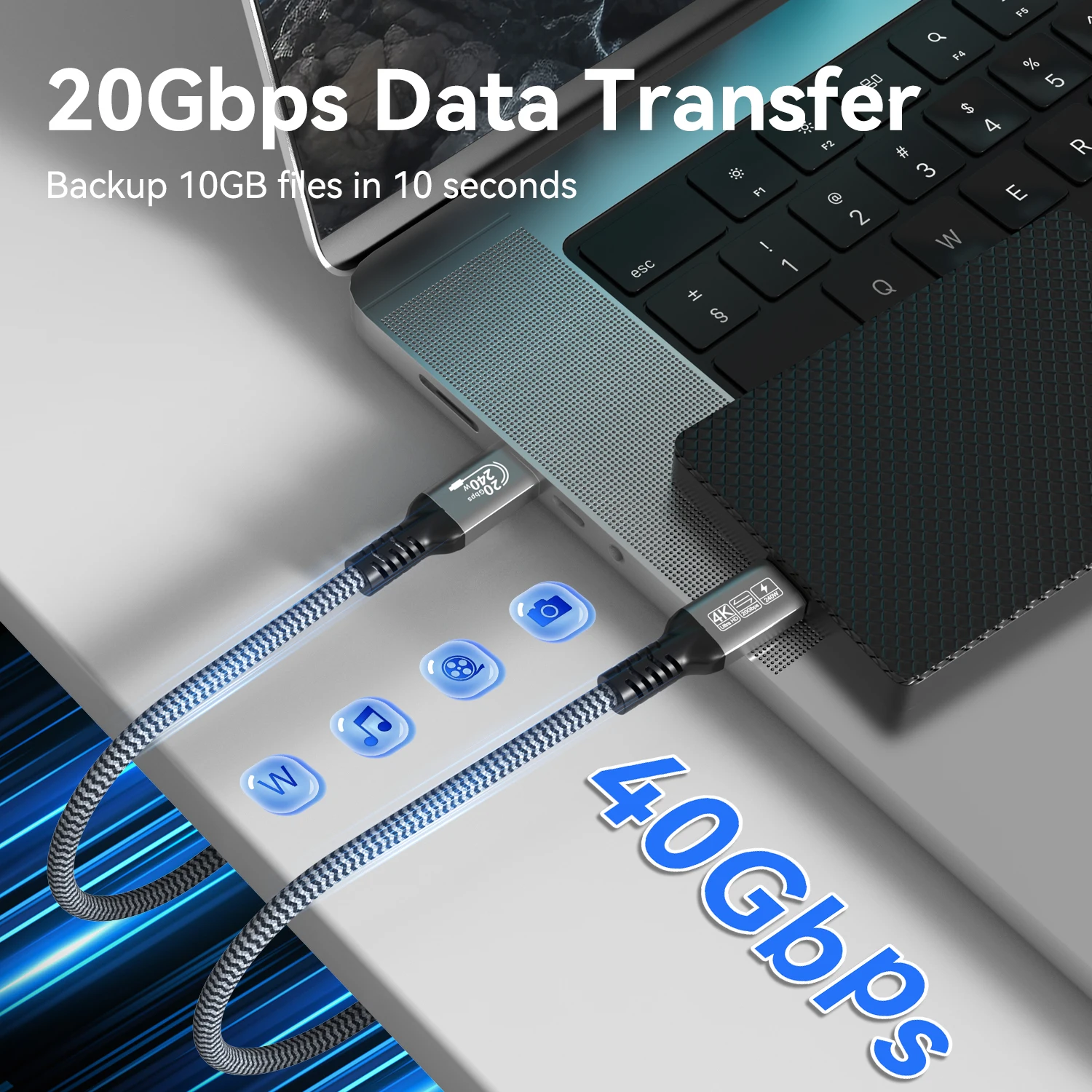 Thunderbolt 3 USB 3.2 Type-C 20 Гбит/с 240 Вт Кабель для быстрой зарядки 4K папа-папа Линия