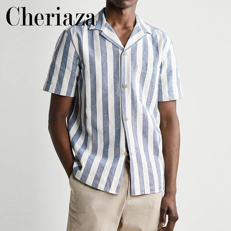 

Рубашка мужская с коротким рукавом и пуговицами, из хлопка и льна