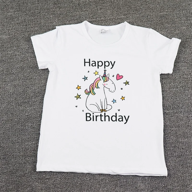 

Children Tshirt Happy Birthday Letter Unicorn/dinosaur/rainbow Print Boys Girls T-shirt Kids T Shirts Summer Top Tee Shirt 3-13Y