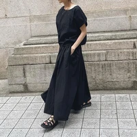 summer women two piece sets 2021 korean fashion black round neck shirtlong pants sets ladies casual short sleeve streetwear hot