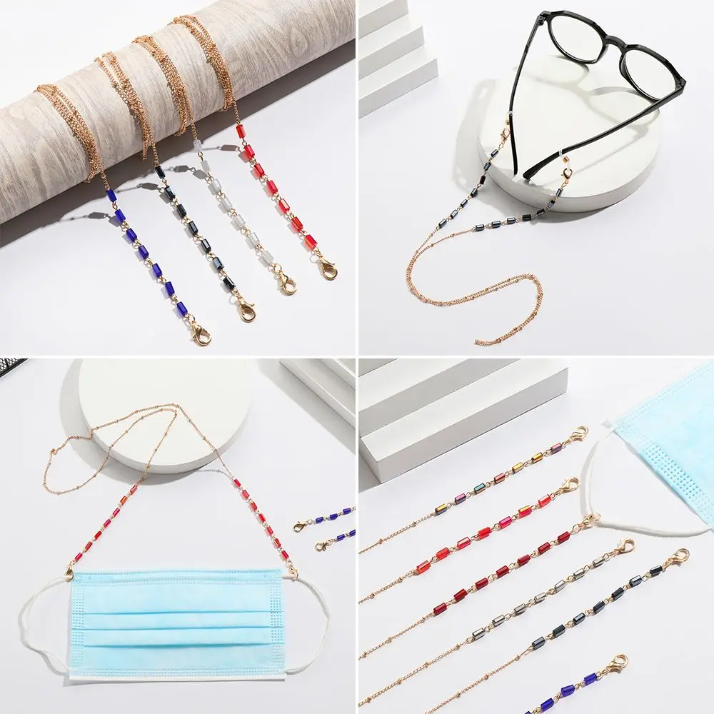 

Fashion Anti-lost Metal Extender Glasses Chain Crystal Beaded Chain Eyeglasses Holder Mask Lanyards