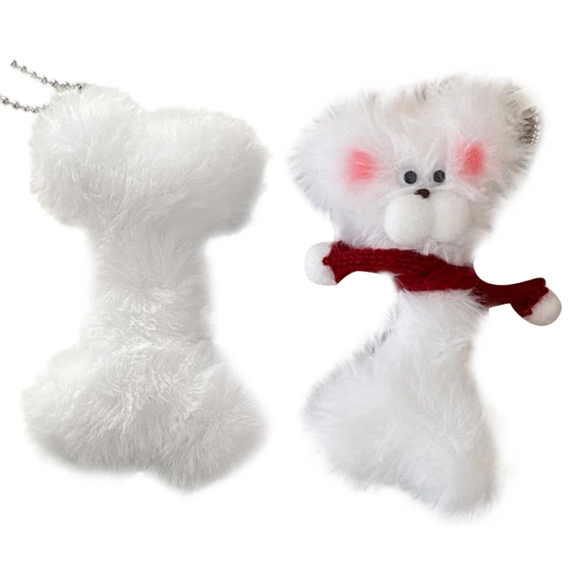 

Y51E Car Keyring Stuffed Dogs White Bag Pendant Ornament for Women Girl Teen Party