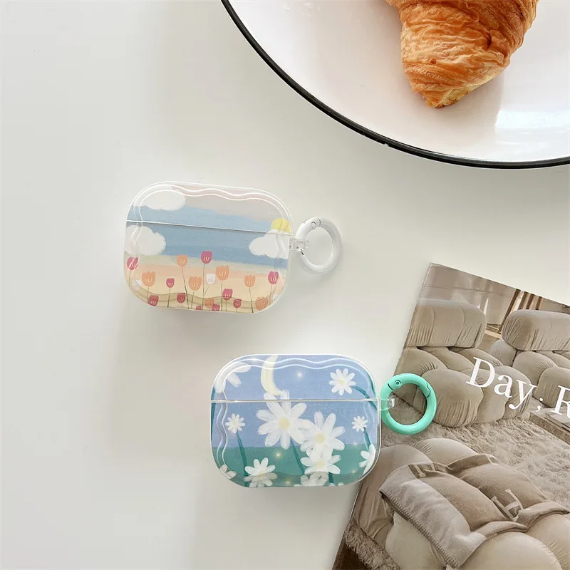 

Oil Painting Tulip cover earbuds bag Suitable for airpods pro case Apple Bluetooth Wireless 3 generation Silicone cushion pad