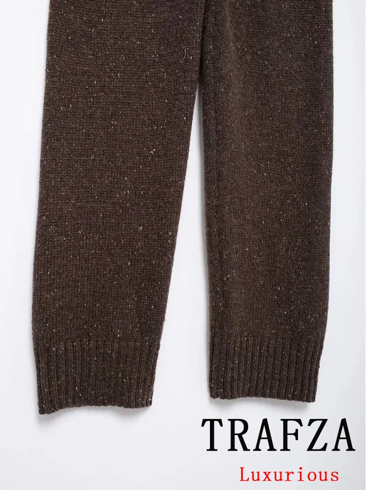 TRAFZA винтажный повседневный шикарный женский вязаный костюм коричневый