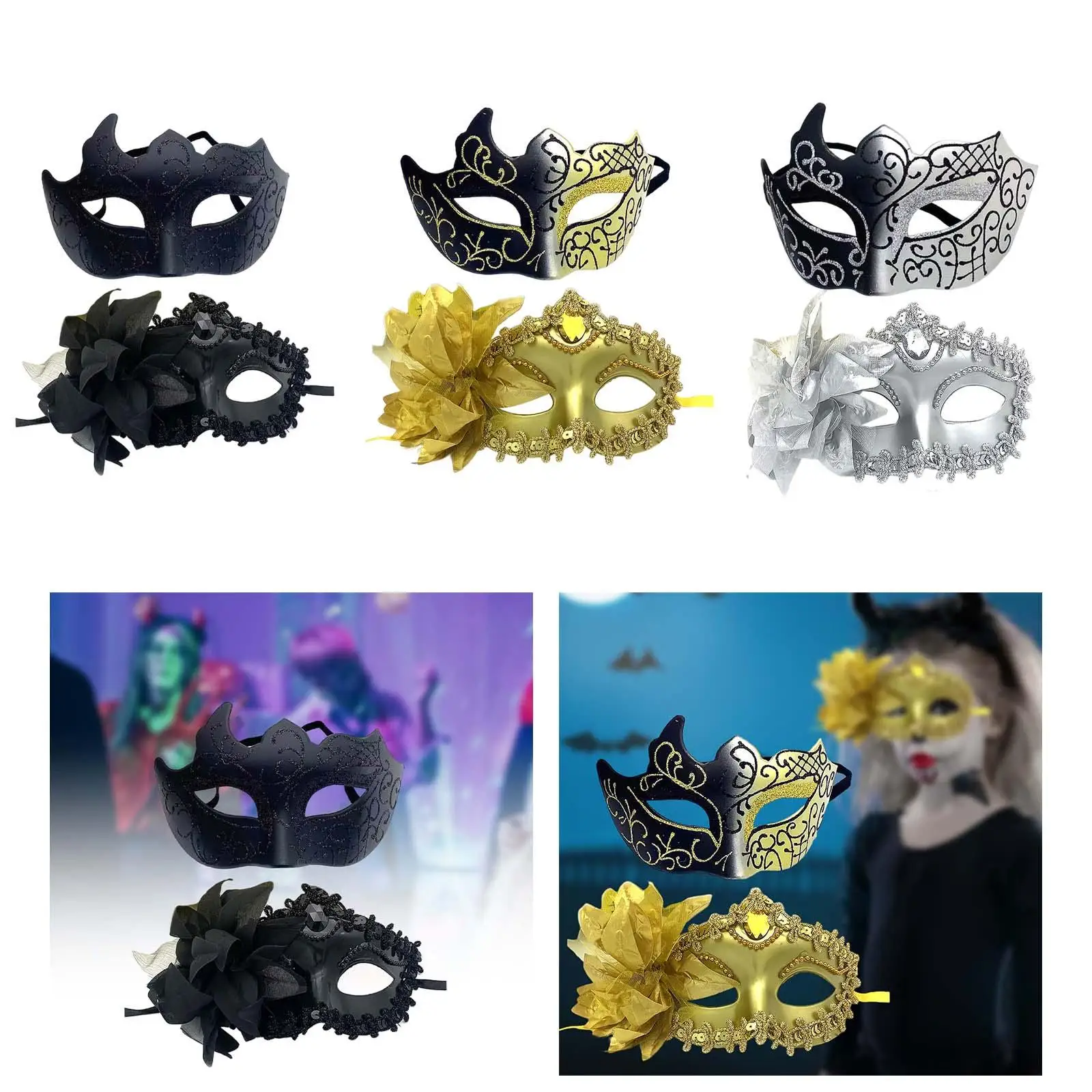 

2Pcs Couple Masquerade Mask Set Face Shield Half Face Mask Costume Facial Cover Mask for Reenactment Art Theater Prom Stage Show