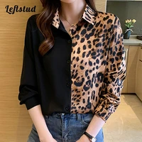 leopard spliced print chiffon womens blouse shirt 2022 autumn long sleeve korean fashion fashion female clothing loose blouses