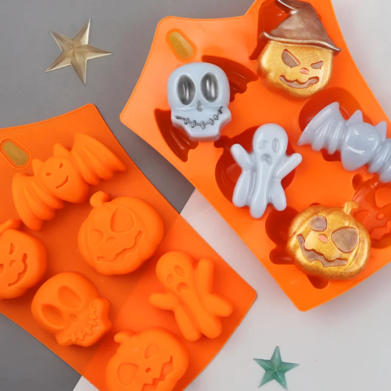 

6 Holes Halloween Bat Ghost Horror Cartoon Silicone Cake Mold DIY Food Grade Silicone Handmade Soap Wholesale Molde De Torta