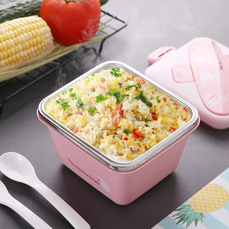 

Korean-Style Lunch Box for Kids Portable Cartoon Stainless Steel Bentobox with Spoon Microwaveable Food Container Dinnerware Set