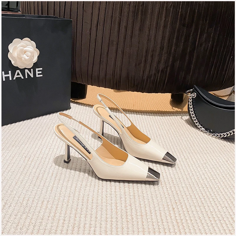 2023 Summer Fashion New Women 's High Heel Shoes Back Hollow Women's Sandals Pointed One Button Thin Heel Pumps Sexy Party Shoes