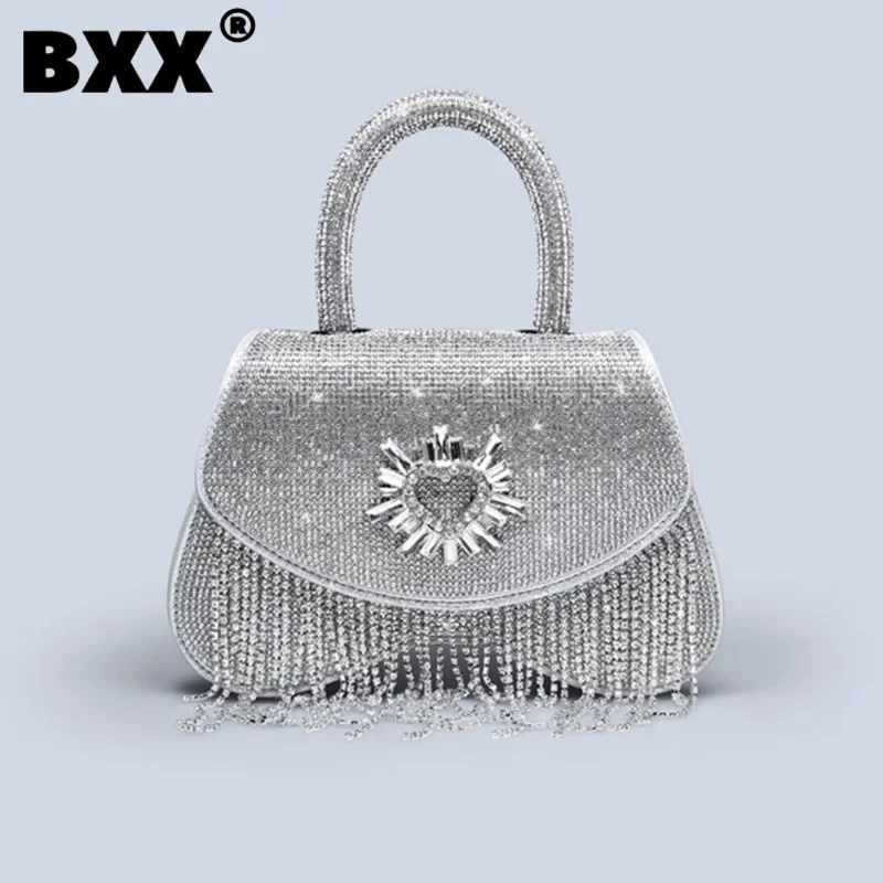 

[BXX] Female Tassel Diamond Evening Bag Exquisite Elegant Temperament Silver Zipper Light Luxury Fashion Handbag 2023 New 8CY388