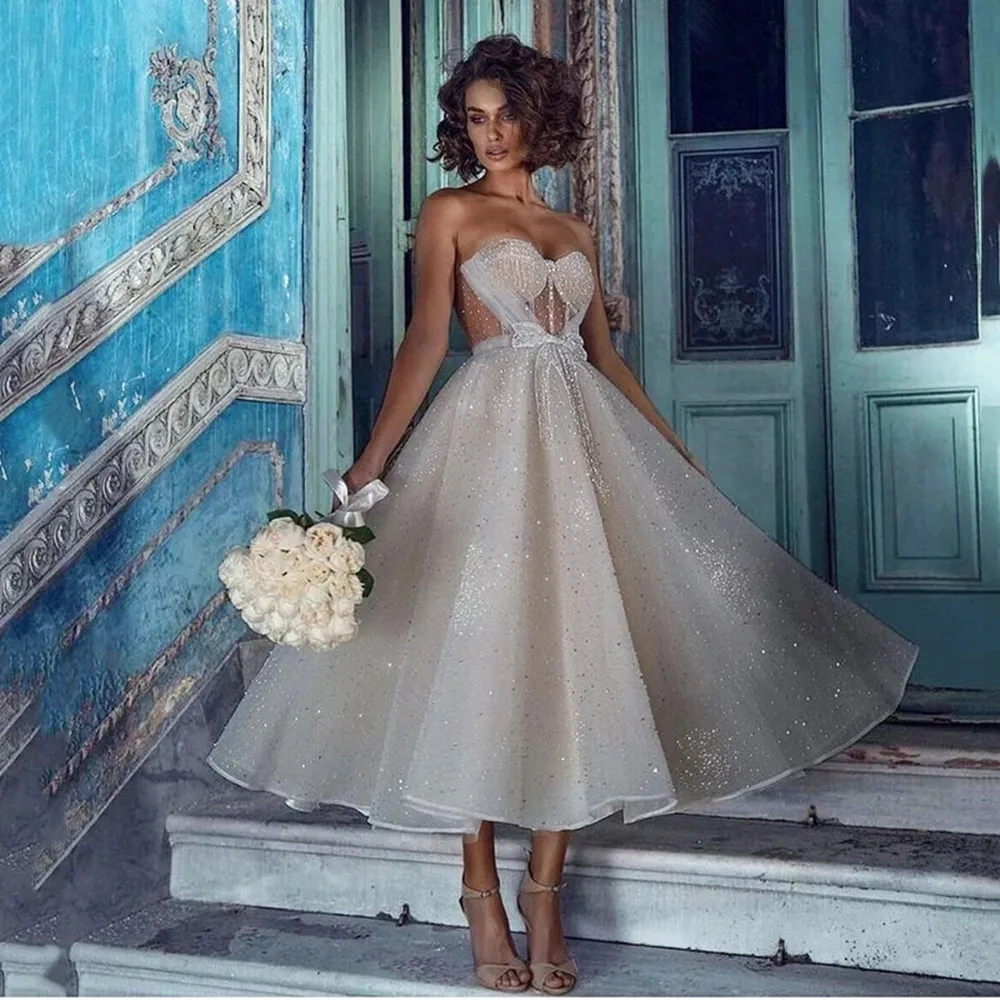 

Glitter Bow Sashes Off Shoulder Prom Dresses Strapless Sleeveless A-Line Formal Evening Party Gowns Princess Pageant Dress
