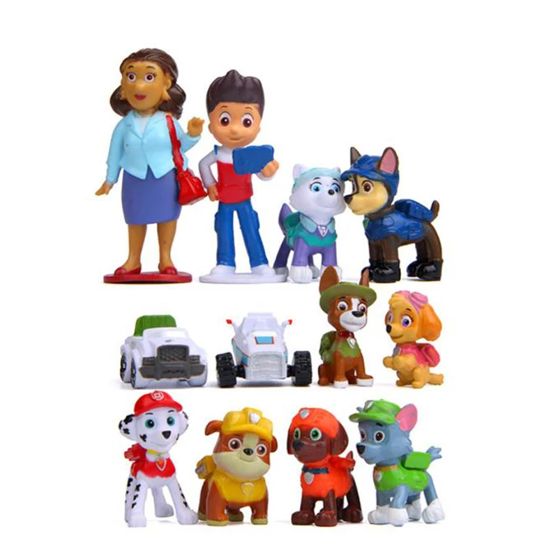 

12pcs Paw Patrol Cake Topper Figures 4-10cm Anime Figure Action Figures Patrulla Canina Puppy Patrol Car Toy Kids Birthday Gift