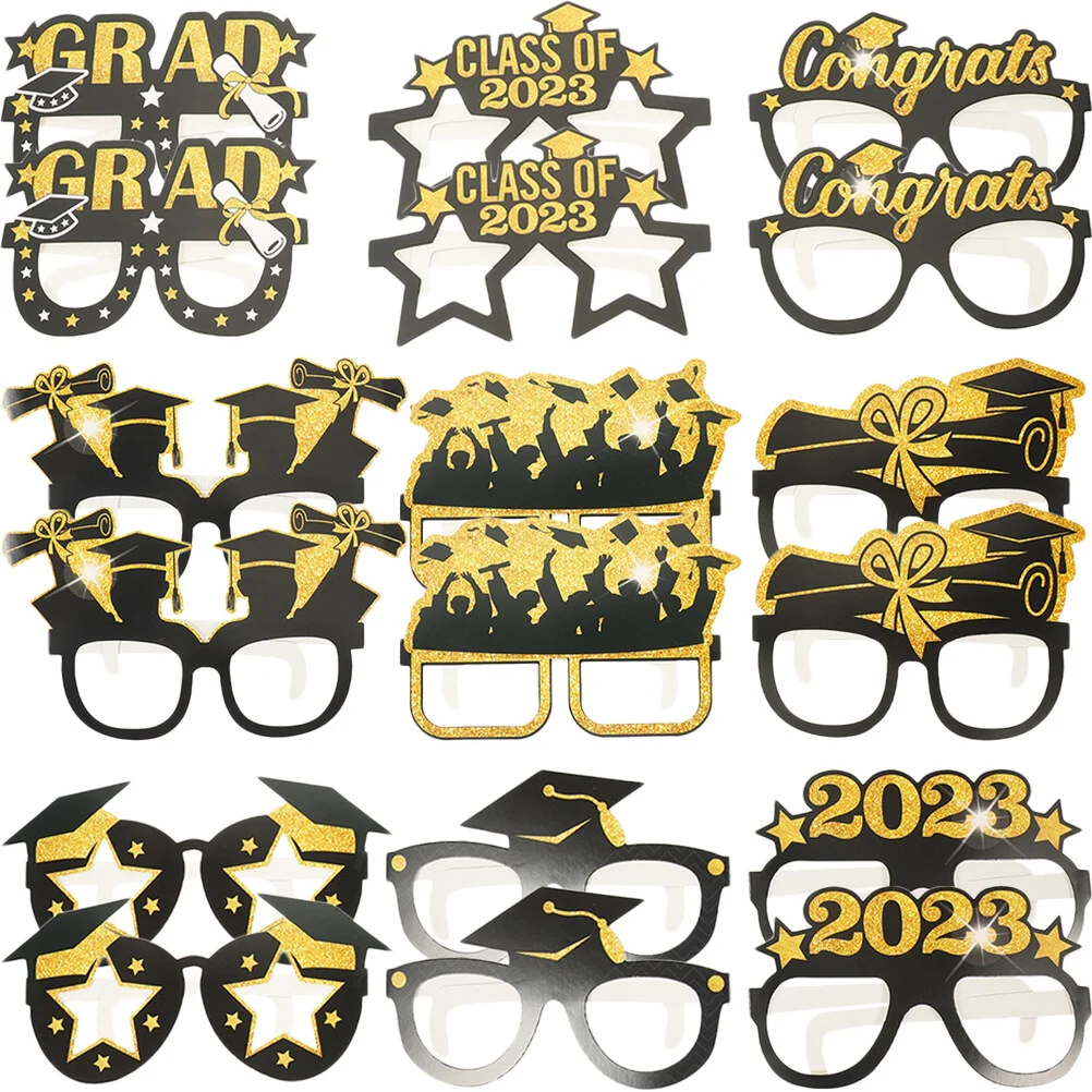 

18 Pcs Graduation Season Paper Glasses Party Cap Decor Eyeglasses 2023 Photo Props Hats Decoration