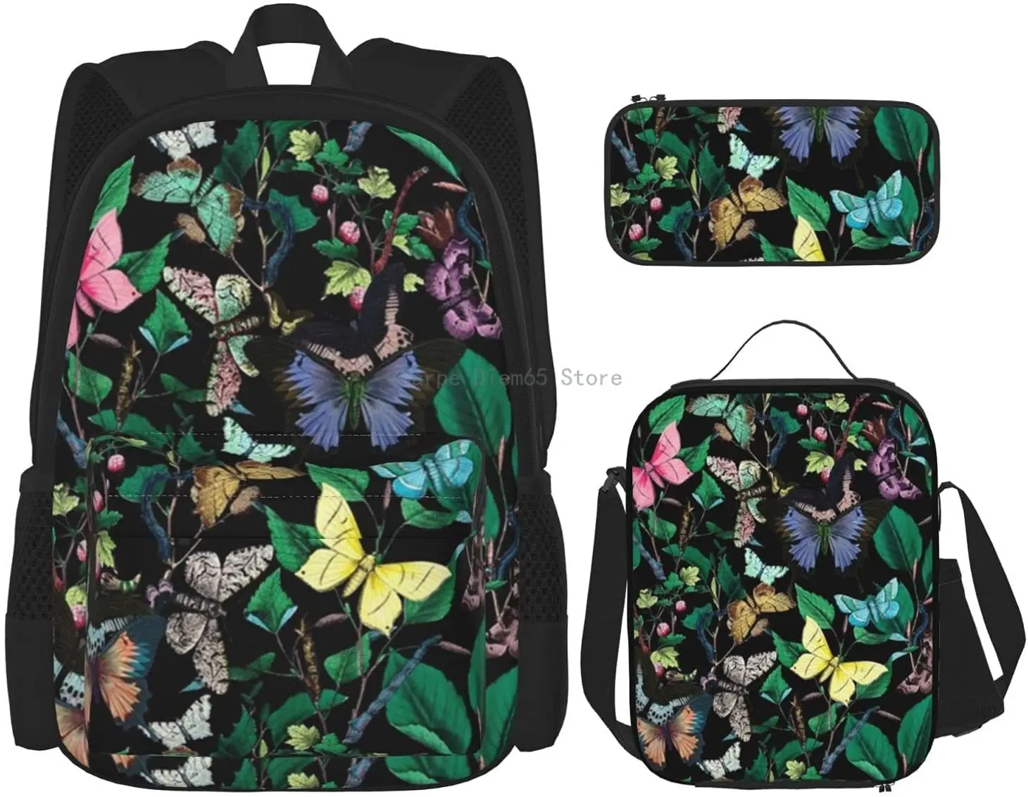 Комплект яркого рюкзака с изображением бабочки, комплект из 3 предметов, рюкзак для подростков, сумка на плечо для девочек, комплект чехлов-к...