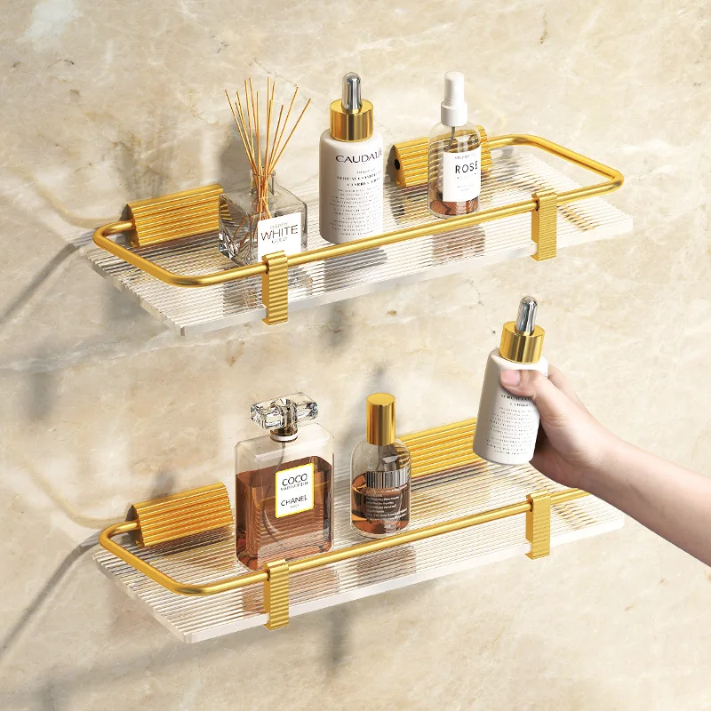 

Light Luxury Acrylic Storage Rack Bedroom Dressing Wall Mounted Shelf Punch-Free Storage Tray Bathroom Organizador Accessories