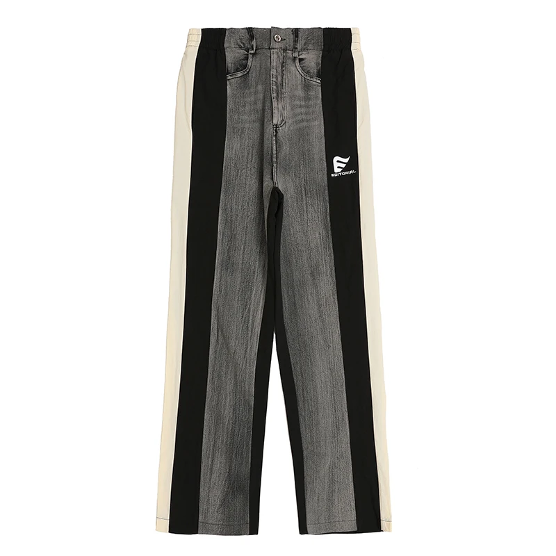 

Color Match Retro Pockets Wide Leg Jeans Trousers Men and Women Wide Leg Patchwork Streetwear Casual Denim Pants Oversized