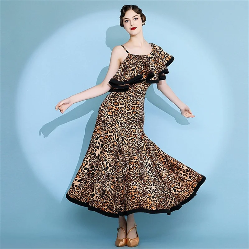 

Новое поступление, высокое качество, быстрая доставка, Дешевое женское сексуальное платье для танго, вальса, леопардового цвета для бальных танцев