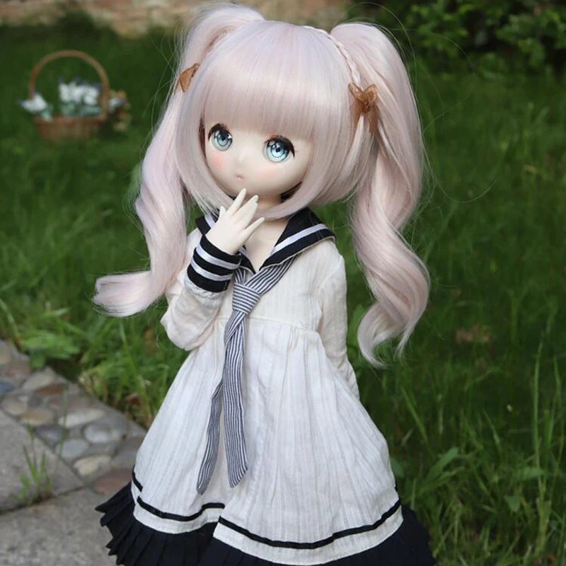 

D03-P245 children toy BJD DD SD MSD 1/4 doll's Accessoriess wig Milk powder pigtail double ponytail 1pcs