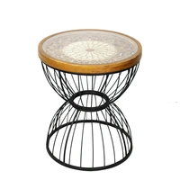 american retro solid wood wrought iron coffee table homestay coffee shop small round table carved corner table glass side table