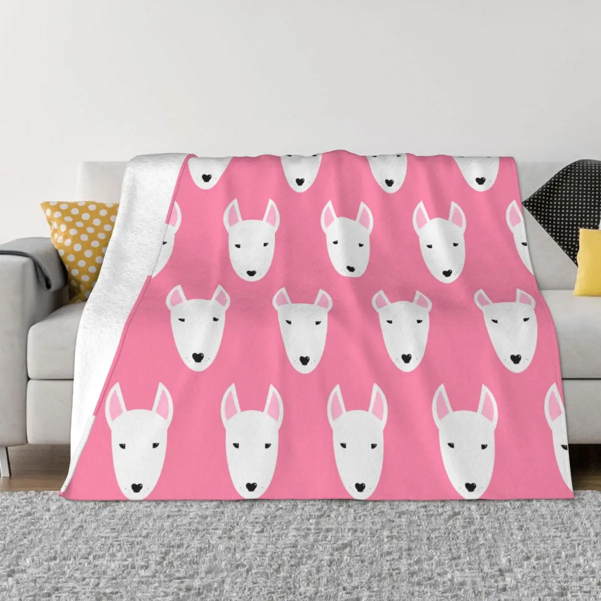 

Cute White Bull Terrier Blanket Velvet Print Multi-function Lightweight Thin Throw Blankets for Bed Travel Bedspreads