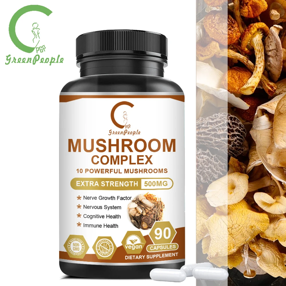 

GPGP Greenpeople 10 Mushroom Complex Capsules Coffee Substitute Energy & Immune Relieving Anxiety Support Mental Clarity &Focus