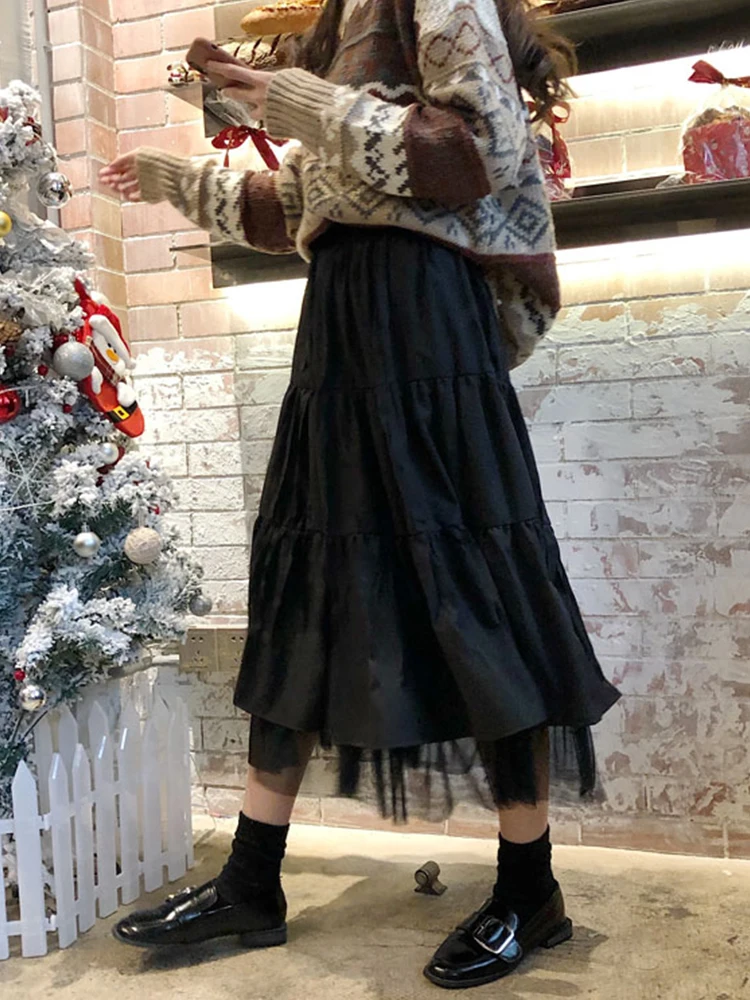 Maxi Skirt Long Skirts for Women Skirts Harajuku Korean Style Skirts White Black for Teenagers High Waist Skirt School Skirts